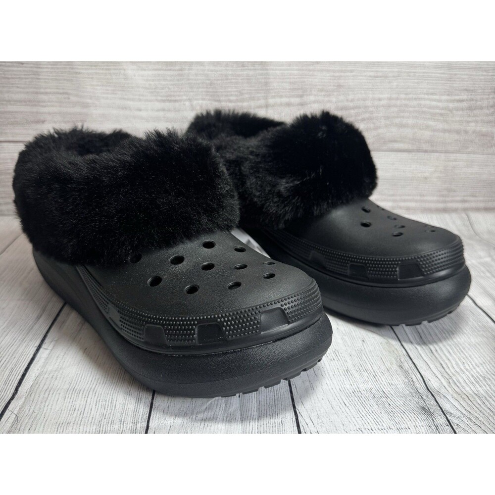 Crocs Furever Crush Black Fur Lined Clogs Shoes Womens 10 /Mens 8
